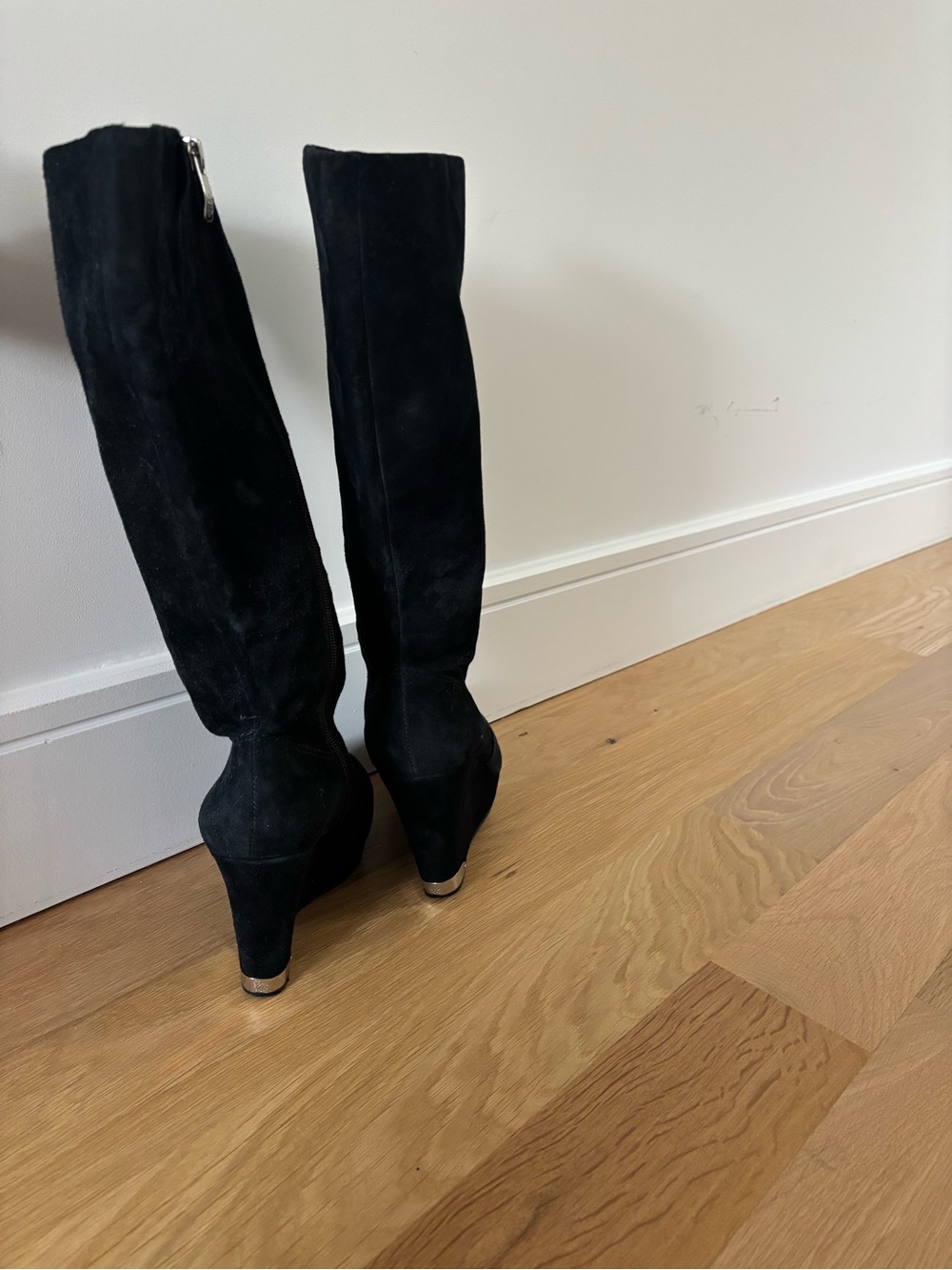 Vince Camuto Black Suede Knee-High Wedge Boots